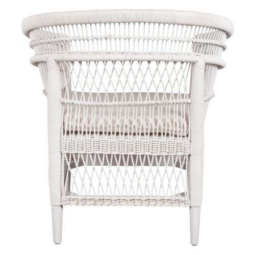 ARMCHAIR MALAWI MAHOGANY WOOD WITH RATTAN IN WHITE WITH WHITE CUSHION 80x70x86Hcm