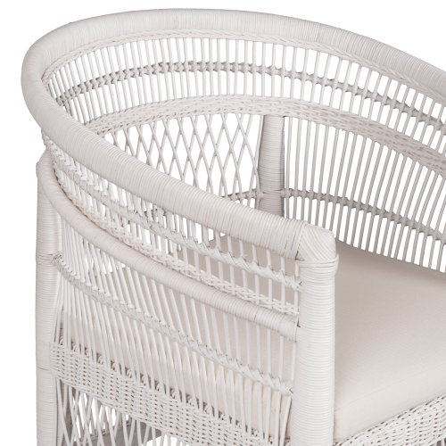 ARMCHAIR MALAWI MAHOGANY WOOD WITH RATTAN IN WHITE WITH WHITE CUSHION 80x70x86Hcm