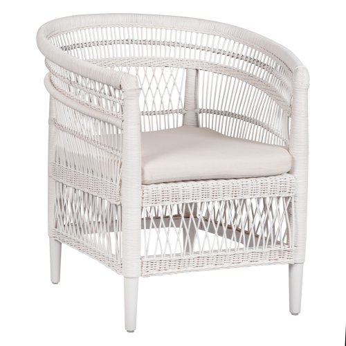 ARMCHAIR MALAWI MAHOGANY WOOD WITH RATTAN IN WHITE WITH WHITE CUSHION 80x70x86Hcm