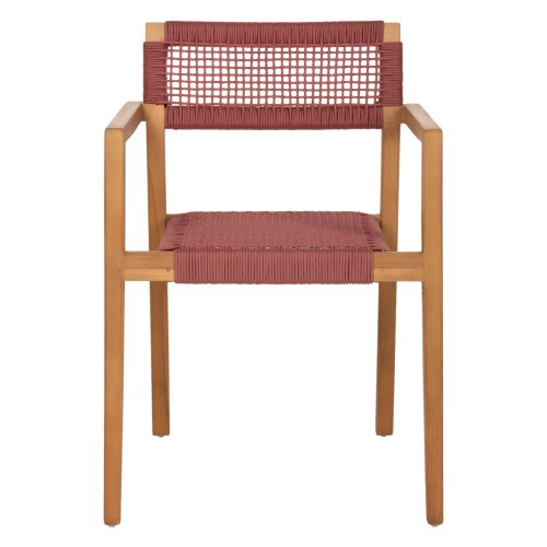 ARMCHAIR CHARLOTTE TEAK WOOD IN NATURAL & PINK ROPE 59x54x83Hcm