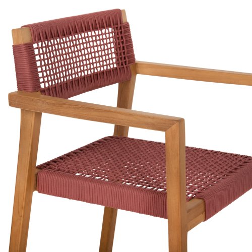 ARMCHAIR CHARLOTTE TEAK WOOD IN NATURAL & PINK ROPE 59x54x83Hcm