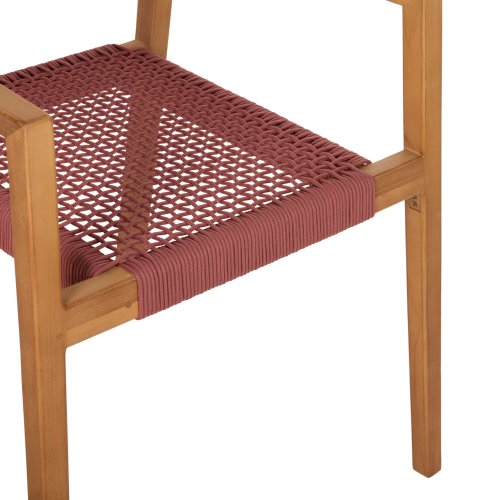 ARMCHAIR CHARLOTTE TEAK WOOD IN NATURAL & PINK ROPE 59x54x83Hcm