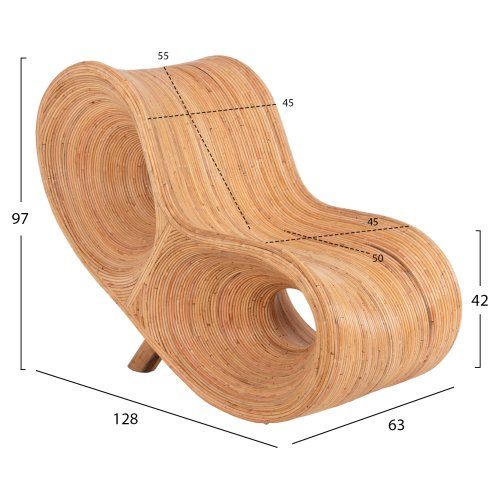 ΠΟΛΥΘΡΟΝΑ CURVY LOUNGE ΑΠΟ RATTAN ΣΕ ΦΥΣΙΚΗ ΑΠΟΧΡΩΣΗ 63x128x97Y εκ.