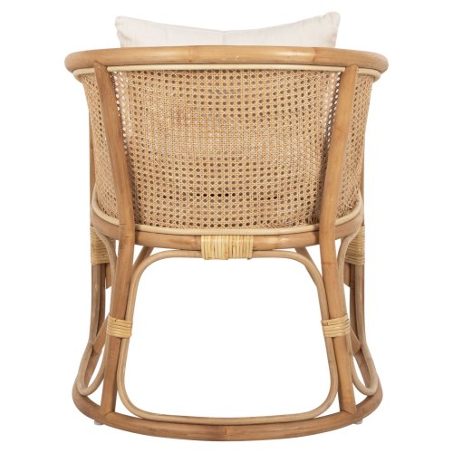 SESSEL NIKO RATTAN IN NATURPOLIERTER FARBE-WEIßE KISSEN 61x72x75-80Hcm