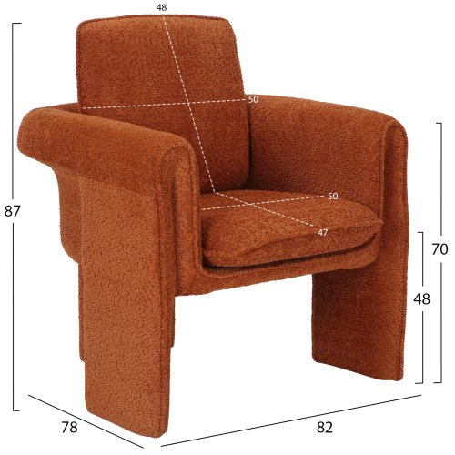 SESSEL ROT ORANGE IN STOFF-METALLGESTELL 82x78x87Hcm