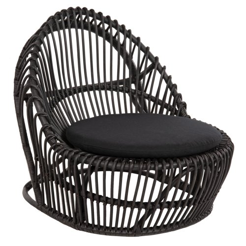ARMCHAIR ENTROPY NATURAL POLISHED RATTAN WITH CUSHION-BLACK 80x97x85Hcm