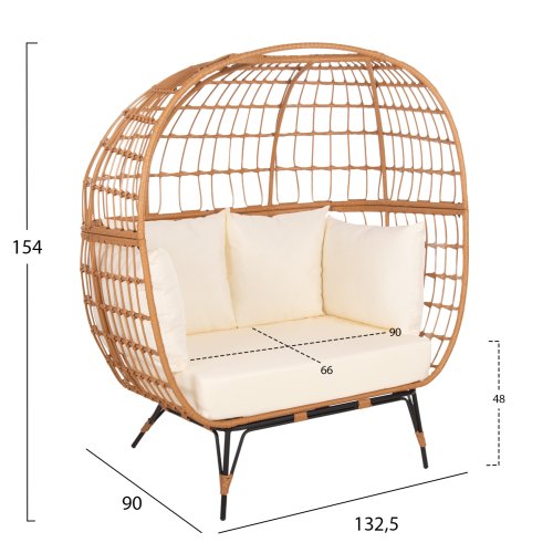 SESSEL FÜR ZWEI NEST-TYP RATTAN 132,5x90x154H cm