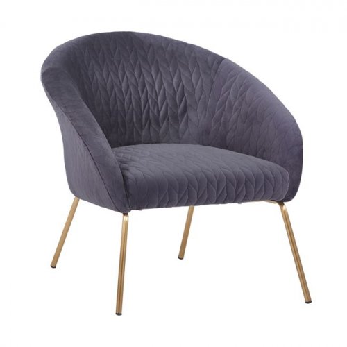 Joyce armchair in gray velvet with gold metal legs