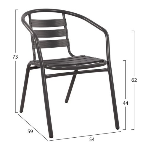 Bistrostuhl „Laura“ aus grauem Aluminium mit Rückenlehne