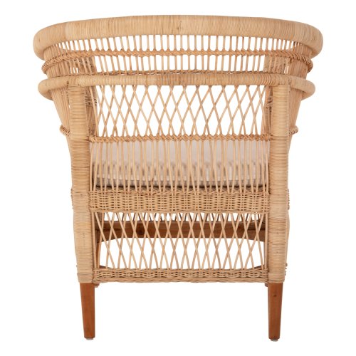 SESSEL MALAWI MAHAGONIHOLZ MIT RATTAN IN NATÜRLICH MIT WEIßEM KISSEN 80x70x86Hcm