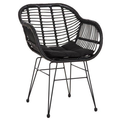 SESSEL MIT SITZKISSEN METALLRAHMEN ALLEGRA SCHWARZ AUS GEFLOCHTENEM RATTAN
