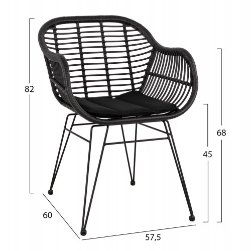 SESSEL AUS METALLBEINEN UND KISSEN ALLEGRA MIT GEWEBE SCHWARZ 57,5x60x82 cm