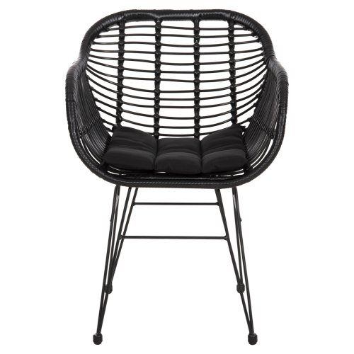 SESSEL MIT SITZKISSEN METALLRAHMEN ALLEGRA SCHWARZ AUS GEFLOCHTENEM RATTAN