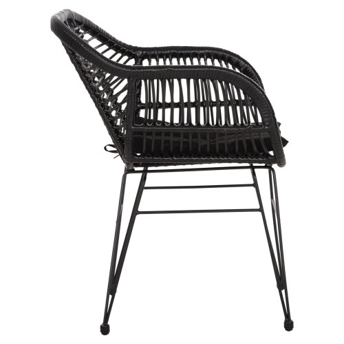 SESSEL MIT SITZKISSEN METALLRAHMEN ALLEGRA SCHWARZ AUS GEFLOCHTENEM RATTAN