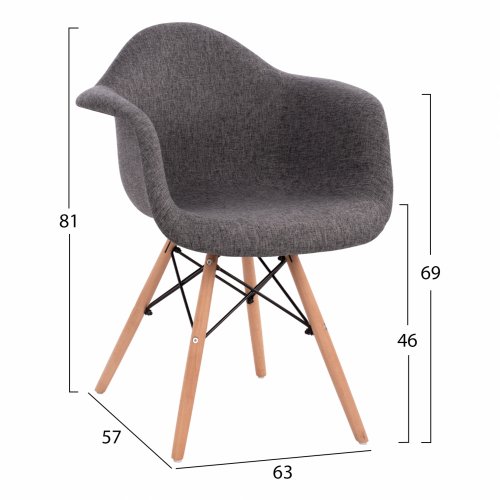 Armchair with wooden legs and grey fabric MITRO 63x57x81 cm