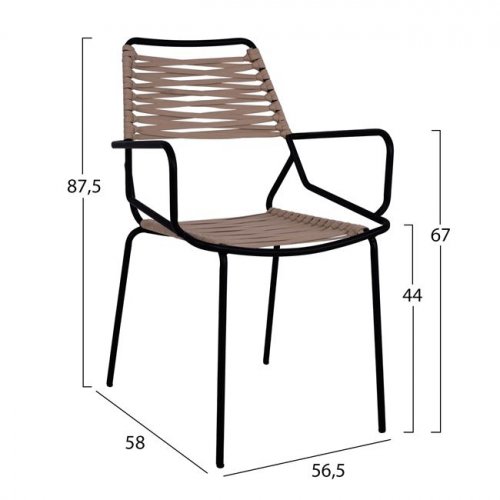 Moderner Outdoor-und Innensessel aus Metallrahmen in schwarz mit gestrickter Kordel