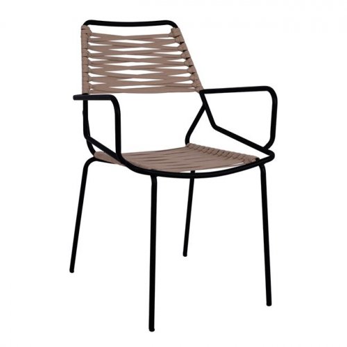 Moderner Outdoor-und Innensessel aus Metallrahmen in schwarz mit gestrickter Kordel