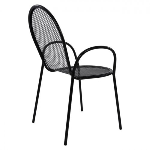 Schwarzer Sessel aus Metall mit perforierter Rückenlehne 56 x 62,5 x 90 cm.