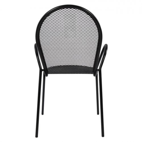 Schwarzer Sessel aus Metall mit perforierter Rückenlehne 56 x 62,5 x 90 cm.