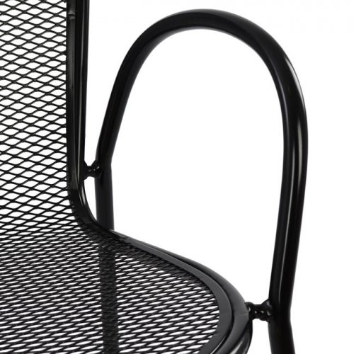 Schwarzer Sessel aus Metall mit perforierter Rückenlehne 56 x 62,5 x 90 cm.