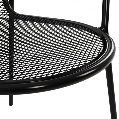 Schwarzer Sessel aus Metall mit perforierter Rückenlehne 56 x 62,5 x 90 cm.