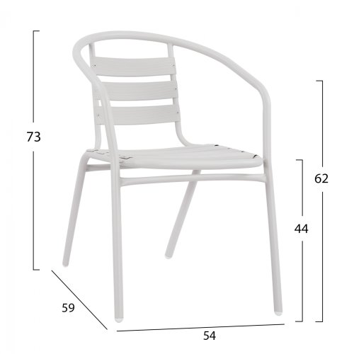 “Laura” bistro chair made of white aluminum with backrest