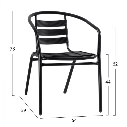 “Laura” bistro chair made of black aluminum with backrest