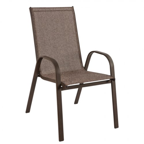 Outdoor armchair made of brown metal with brown textilene.