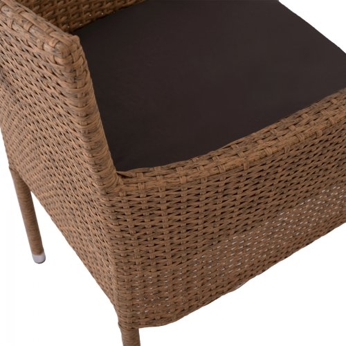 Outdoor-Sessel aus Metall mit Korbgeflecht und Kissen in Braun-Mokka