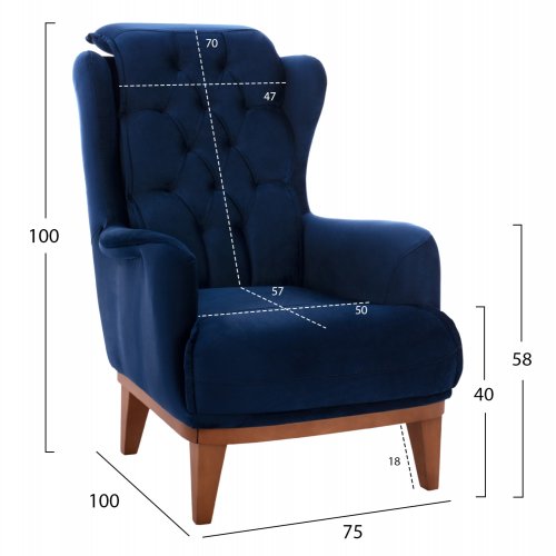 SESSEL "BENNINGTON" IN SAMT BLAU 75x100x100 cm