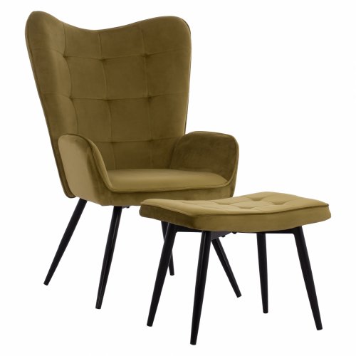 CRAWLEY ARMCHAIR WITH FOOTWEAR OLIVE GREEN VELVET 70x57x103 cm