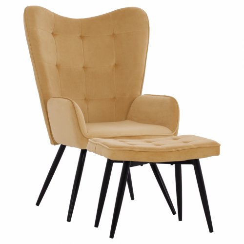 CRAWLEY ARMCHAIR WITH FOOTWEAR GOLD YELLOW VELVET 70x57x103 cm