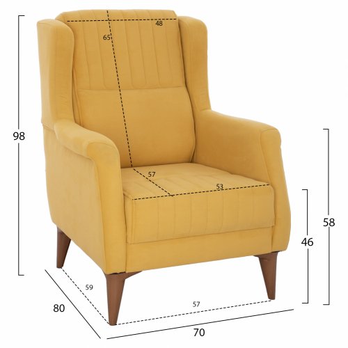 SESSEL TIMMY AUS GELBGOLDENEM SAMT 70x80x98 cm