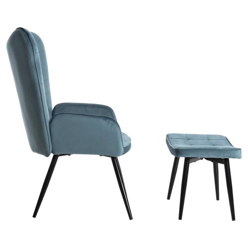 SESSEL BERGERE MIT FUSSHOCKER PETROLBLAUER SAMT 70x73x102Hcm