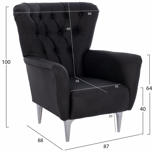 SESSEL BERZERA T. CHESTERFIELD IN SCHWARZ 87x88x100 cm