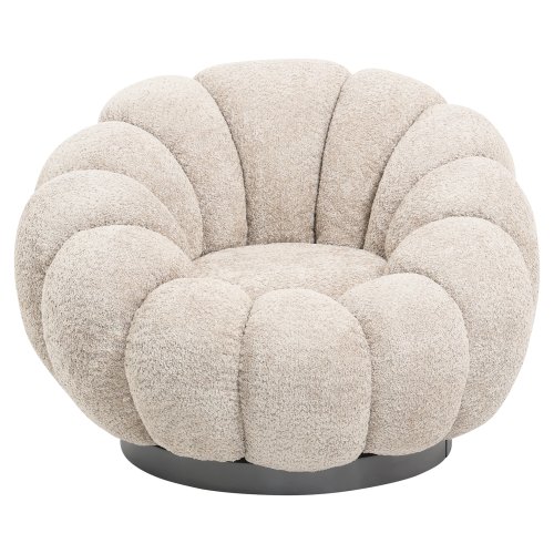 ARMCHAIR SWIVEL BEIGE BOUCLE-BLACK METAL BASE 90x93x65Hcm