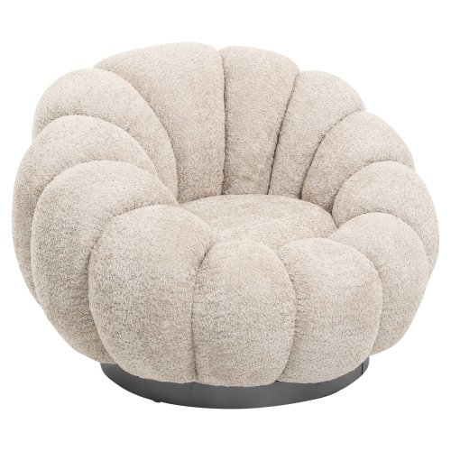 ARMCHAIR SWIVEL BEIGE BOUCLE-BLACK METAL BASE 90x93x65Hcm