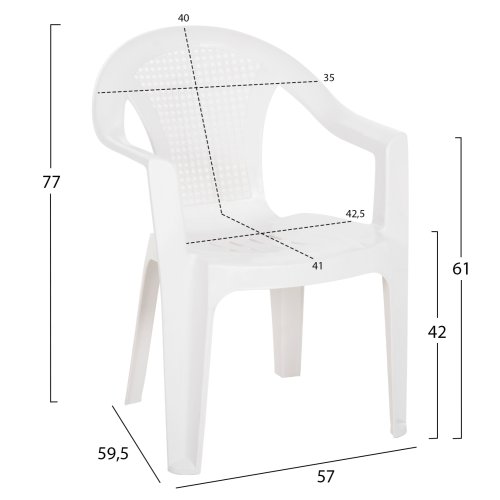 SESSEL AUS POLYPROPYLEN TUVANA WEISS 57x59,5x77Hcm