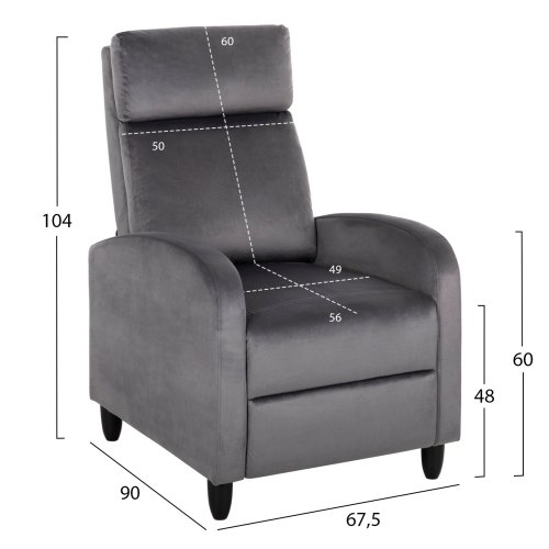 SESSEL RELAX GRAUER SAMT 67,5x90x104Hcm