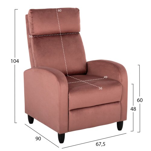 SESSEL RELAX ROSA SAMT 67,5x90x104Hcm