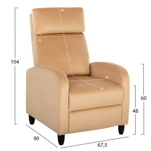 ARMCHAIR RELAX YELLOW GOLD VELVET 67,5x90x104Hcm