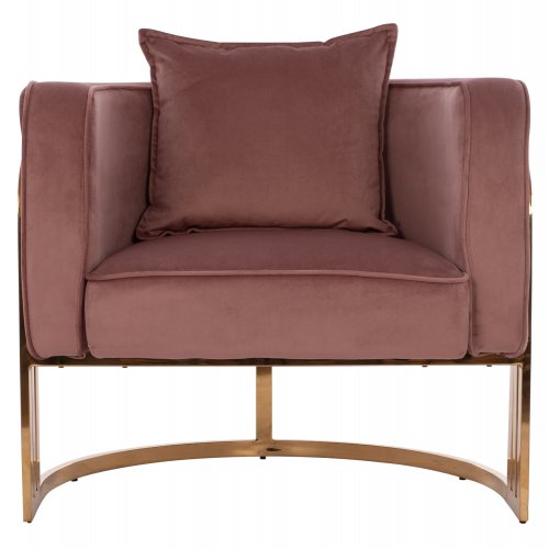 TIANA ARMCHAIR IN ROSE WITH GOLD METAL FRAME AND LOW BACK IN A SEMI-CIRCULAR ARRANGEMENT