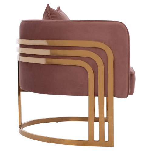 TIANA ARMCHAIR IN ROSE WITH GOLD METAL FRAME AND LOW BACK IN A SEMI-CIRCULAR ARRANGEMENT