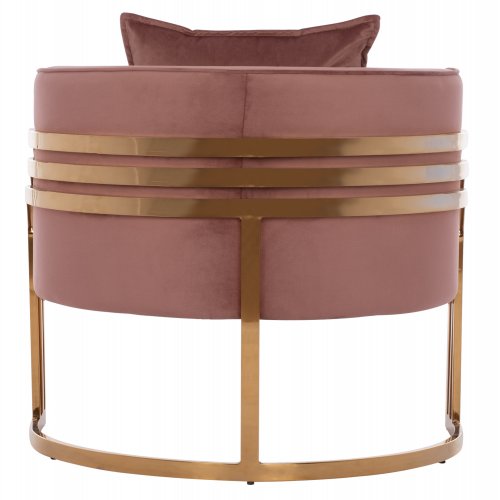 TIANA ARMCHAIR IN ROSE WITH GOLD METAL FRAME AND LOW BACK IN A SEMI-CIRCULAR ARRANGEMENT