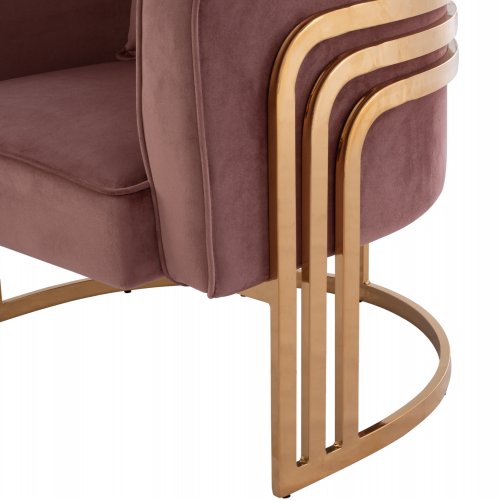 TIANA ARMCHAIR IN ROSE WITH GOLD METAL FRAME AND LOW BACK IN A SEMI-CIRCULAR ARRANGEMENT