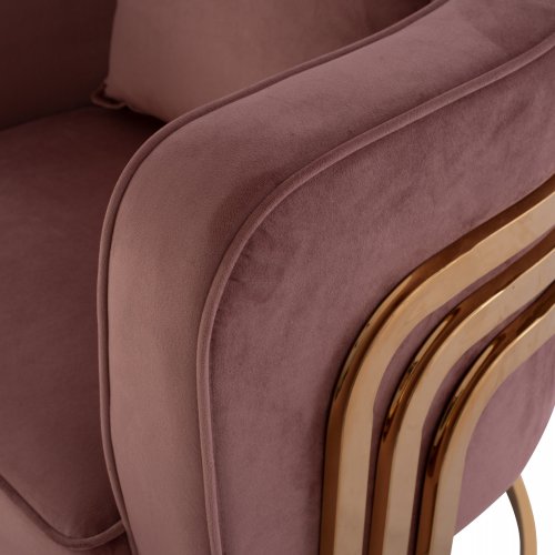 TIANA ARMCHAIR IN ROSE WITH GOLD METAL FRAME AND LOW BACK IN A SEMI-CIRCULAR ARRANGEMENT