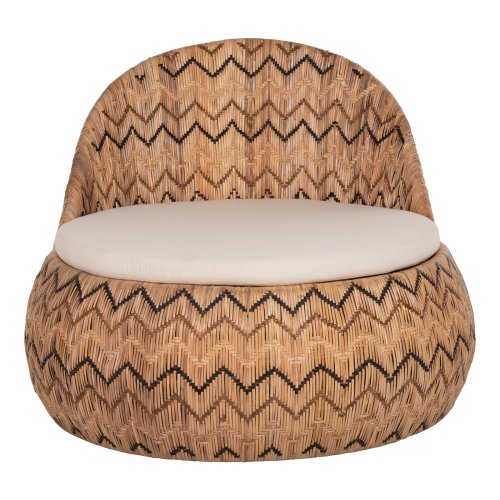 SESSEL RUND RATTAN IN NATUR-KISSEN IN ECRU 97x97x76Hcm