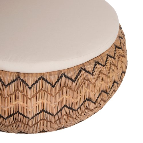 SESSEL RUND RATTAN IN NATUR-KISSEN IN ECRU 97x97x76Hcm