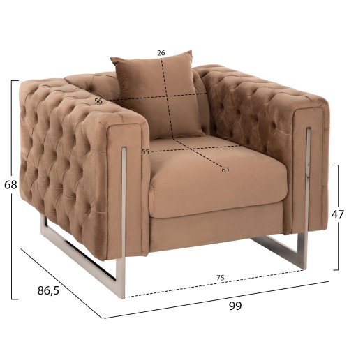 ΠΟΛΥΘΡΟΝΑ τ.CHESTERFIELD MOBAR ΜΠΕΖ ΒΕΛΟΥΔΟ-ΜΕΤΑΛΛΙΚΑ ΠΟΔΙΑ 99x86,5x77Υεκ.