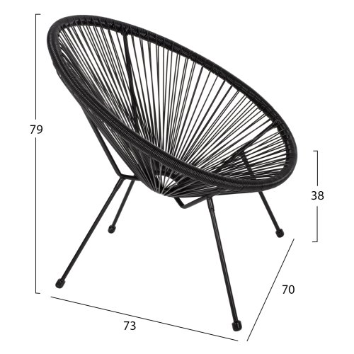 ACAPULCO SESSEL T. FOLIA SCHWARZEN METALLBEINEN MIT GEDREHTEM GEWEBE 70x73x79 cm